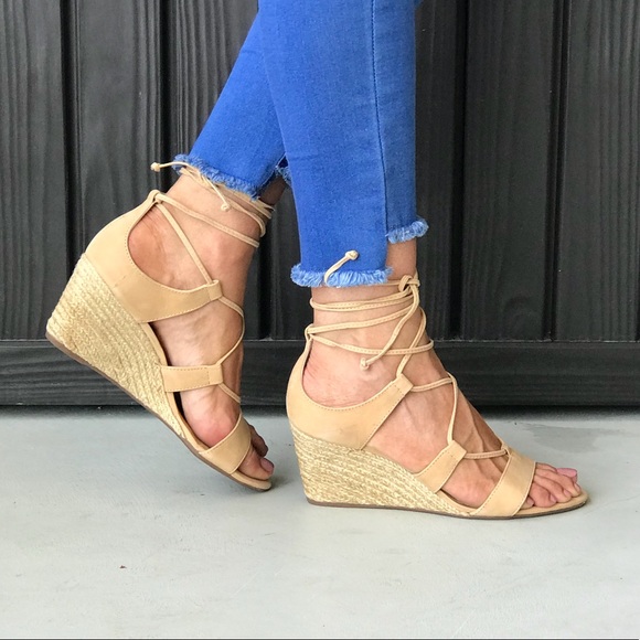 Anthropologie Shoes - Gladiator Lace Up Kitten Wedge Sandals